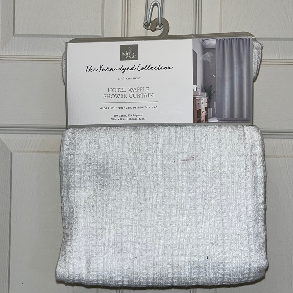 White waffle weave shower curtain